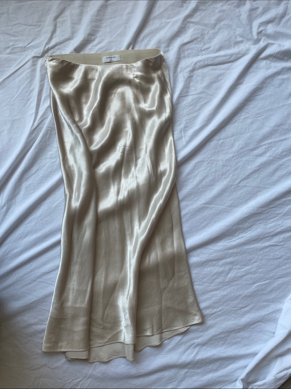Babaton Silk-Blend Midi Slip Skirt in Champagne